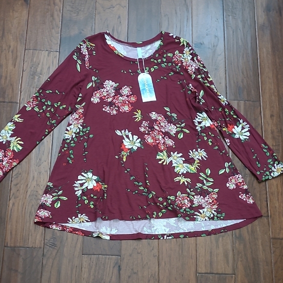 NWT Awuliffan Burgundy Floral Tunic size XXL - Picture 2 of 9
